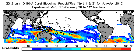 Current Bleaching Heat Stress Outlook Probability - Alert Levels 1 and 2