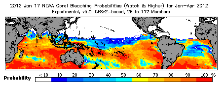 Current Bleaching Heat Stress Outlook Probability - Watch and higher