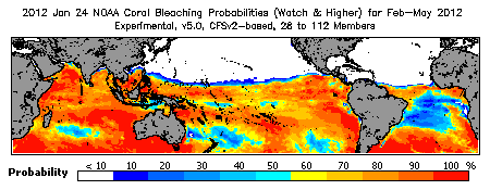 Current Bleaching Heat Stress Outlook Probability - Watch and higher