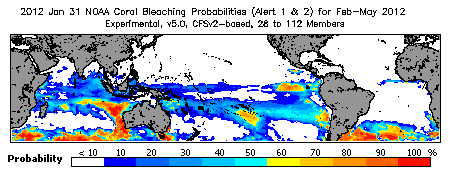 Current Bleaching Heat Stress Outlook Probability - Alert Levels 1 and 2