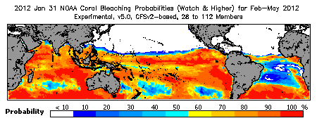 Current Bleaching Heat Stress Outlook Probability - Watch and higher