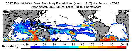 Current Bleaching Heat Stress Outlook Probability - Alert Levels 1 and 2