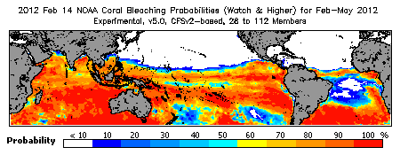 Current Bleaching Heat Stress Outlook Probability - Watch and higher