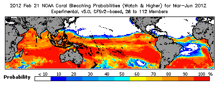 Current Bleaching Heat Stress Outlook Probability - Watch and higher