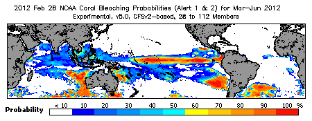 Current Bleaching Heat Stress Outlook Probability - Alert Levels 1 and 2