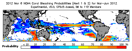 Current Bleaching Heat Stress Outlook Probability - Alert Levels 1 and 2