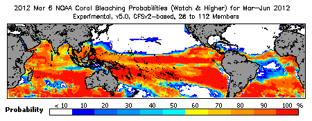 Current Bleaching Heat Stress Outlook Probability - Watch and higher