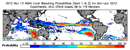 Current Bleaching Heat Stress Outlook Probability - Alert Levels 1 and 2