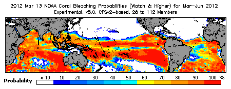 Current Bleaching Heat Stress Outlook Probability - Watch and higher