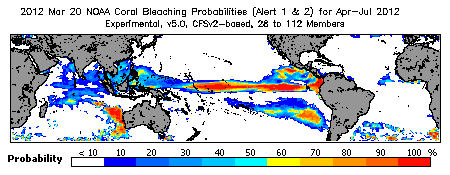 Current Bleaching Heat Stress Outlook Probability - Alert Levels 1 and 2