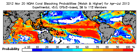 Current Bleaching Heat Stress Outlook Probability - Watch and higher