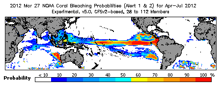 Current Bleaching Heat Stress Outlook Probability - Alert Levels 1 and 2