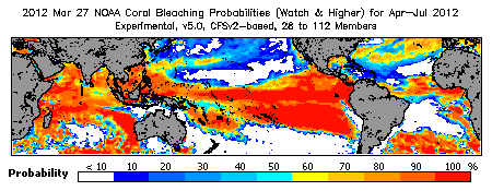 Current Bleaching Heat Stress Outlook Probability - Watch and higher