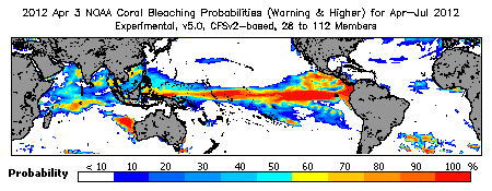 Current Bleaching Heat Stress Outlook Probability - Warning and higher