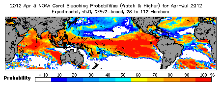 Current Bleaching Heat Stress Outlook Probability - Watch and higher