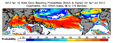 Current Bleaching Heat Stress Outlook Probability - Watch and higher