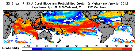 Current Bleaching Heat Stress Outlook Probability - Watch and higher