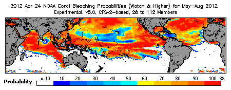 Current Bleaching Heat Stress Outlook Probability - Watch and higher