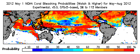 Current Bleaching Heat Stress Outlook Probability - Watch and higher