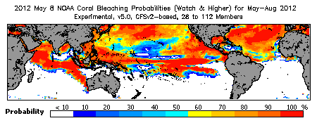 Current Bleaching Heat Stress Outlook Probability - Watch and higher