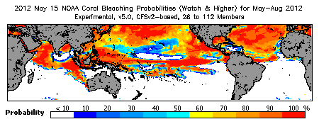 Current Bleaching Heat Stress Outlook Probability - Watch and higher