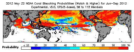 Current Bleaching Heat Stress Outlook Probability - Watch and higher