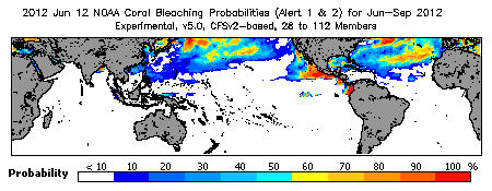 Current Bleaching Heat Stress Outlook Probability - Alert Levels 1 and 2