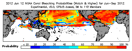 Current Bleaching Heat Stress Outlook Probability - Watch and higher