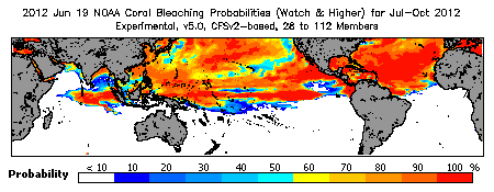 Current Bleaching Heat Stress Outlook Probability - Watch and higher