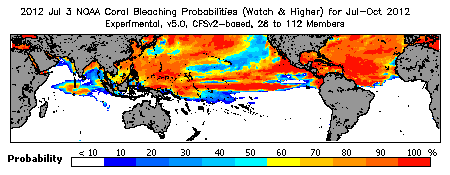 Current Bleaching Heat Stress Outlook Probability - Watch and higher