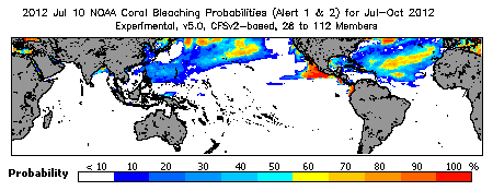 Current Bleaching Heat Stress Outlook Probability - Alert Levels 1 and 2