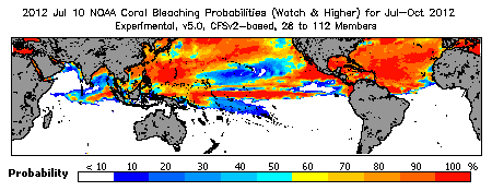 Current Bleaching Heat Stress Outlook Probability - Watch and higher