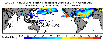 Current Bleaching Heat Stress Outlook Probability - Alert Levels 1 and 2