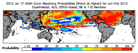 Current Bleaching Heat Stress Outlook Probability - Watch and higher