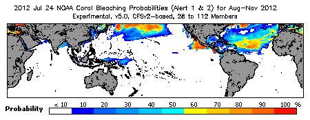 Current Bleaching Heat Stress Outlook Probability - Alert Levels 1 and 2