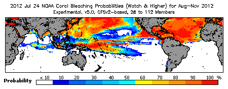 Current Bleaching Heat Stress Outlook Probability - Watch and higher