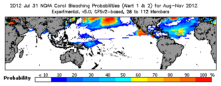 Current Bleaching Heat Stress Outlook Probability - Alert Levels 1 and 2