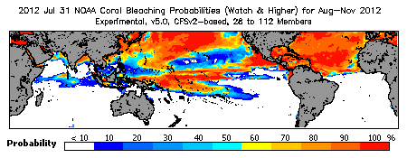 Current Bleaching Heat Stress Outlook Probability - Watch and higher