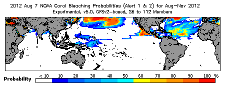 Current Bleaching Heat Stress Outlook Probability - Alert Levels 1 and 2