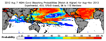 Current Bleaching Heat Stress Outlook Probability - Watch and higher