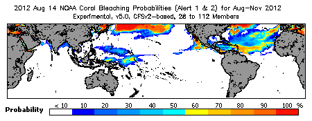 Current Bleaching Heat Stress Outlook Probability - Alert Levels 1 and 2