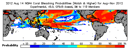 Current Bleaching Heat Stress Outlook Probability - Watch and higher