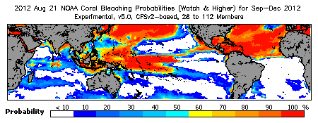 Current Bleaching Heat Stress Outlook Probability - Watch and higher