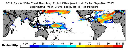 Current Bleaching Heat Stress Outlook Probability - Alert Levels 1 and 2