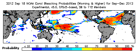 Current Bleaching Heat Stress Outlook Probability - Warning and higher