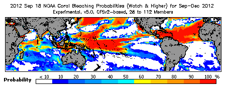 Current Bleaching Heat Stress Outlook Probability - Watch and higher