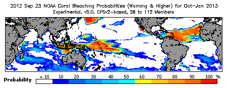 Current Bleaching Heat Stress Outlook Probability - Warning and higher