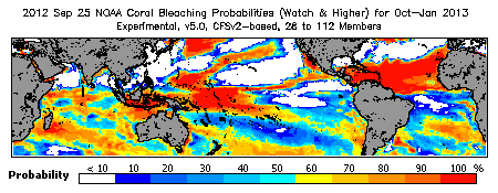 Current Bleaching Heat Stress Outlook Probability - Watch and higher