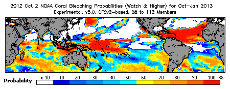 Current Bleaching Heat Stress Outlook Probability - Watch and higher