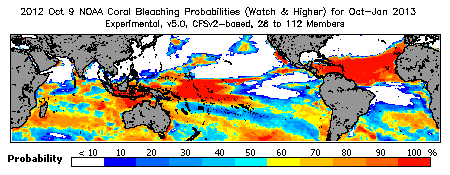 Current Bleaching Heat Stress Outlook Probability - Watch and higher